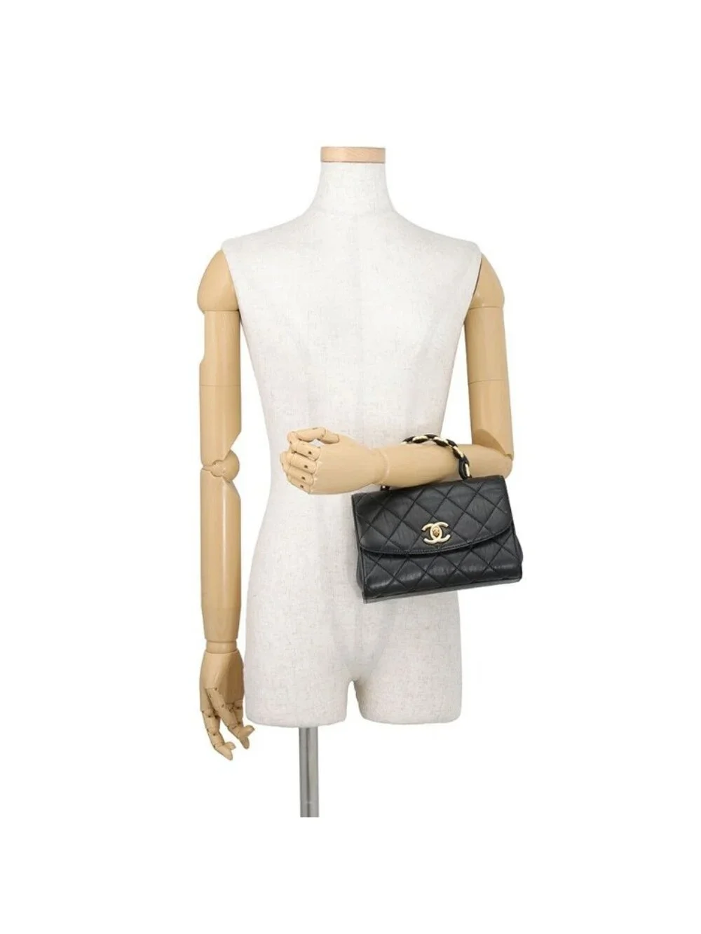 Chanel Chain Shoulder Bag Quilted Top Handle Crumple Lambskin 2-Way Black